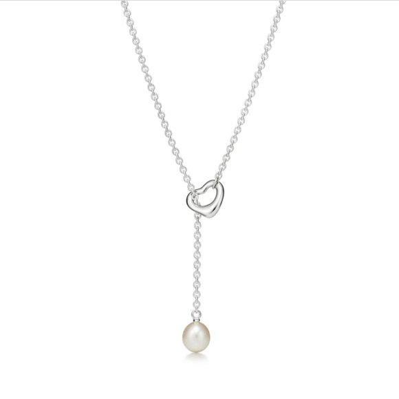 Tiffany & Co. Jewelry - Tiffany & Co Elsa Peretti Open Heart Lariat Necklace in Silver with Pearl